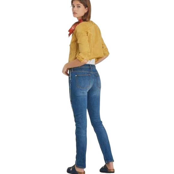 Anthropologie Pilcro Slim Boyfriend Crop Jeans Size 30 Embroidered Side Stripe - Picture 2 of 11